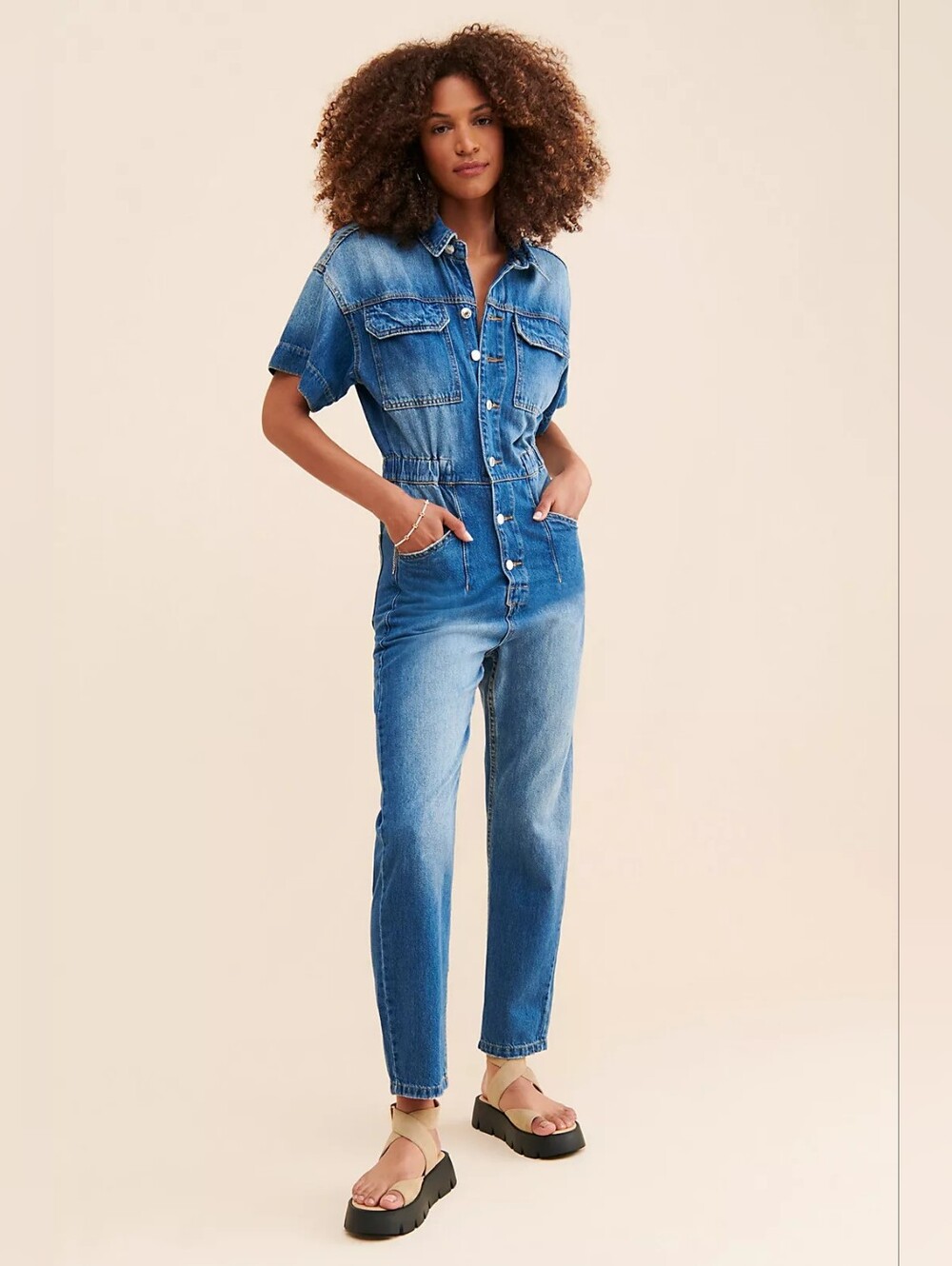 NWOT Free People Marci Coveralls In BLUE Sz L MSRP 128